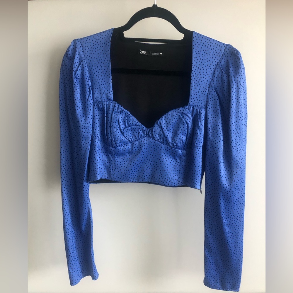 ZARA blue polka dot crop top